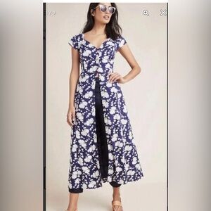 Anthropologie MAEVE Blue & White Floral Button Front Maxi Dress size 16